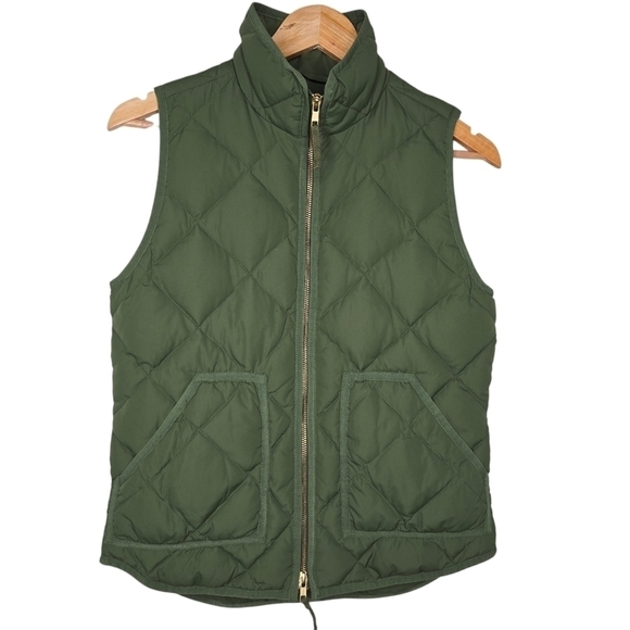 J.Crew Women's Quilted Down Waterfown Feather Puffer Vest Green Size XS - Picture 1 of 6